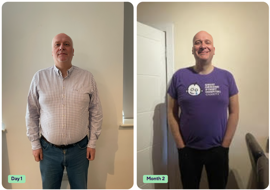 Mick - Lost 6kg in 7 weeks. "I’ve been overweight for a while and I’ve tried a few fad diets…. you lose a hell of a lot of weight… and then you put it all back on because it’s unsustainable to carry on eating that way. My appetite has completely changed thanks to the medication and reshaping my habits with my coach. I’ve also noticed my mood has gotten better, I feel happier than before. It's early days but I already feel this is something that will have a lasting positive impact on my relationship with food."